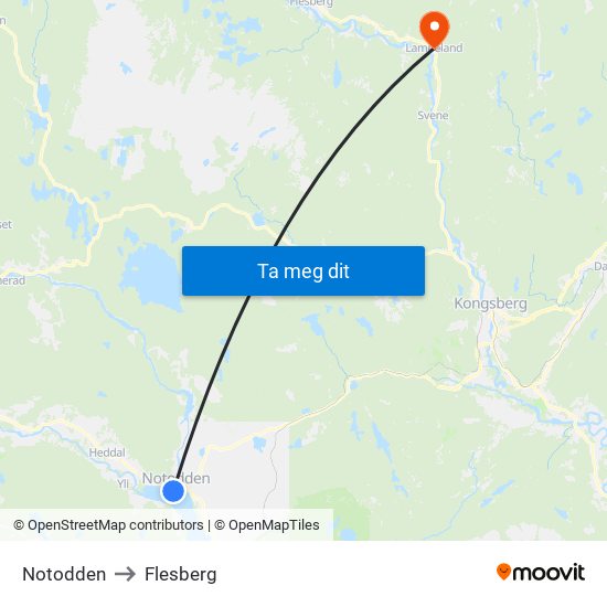 Notodden to Flesberg map