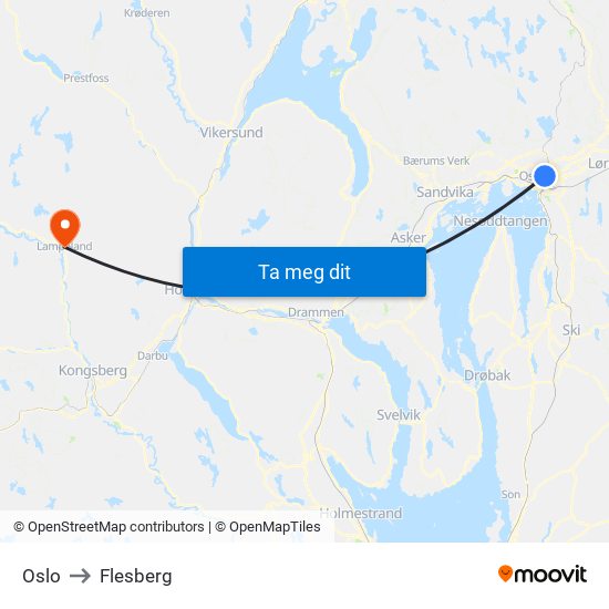 Oslo to Flesberg map