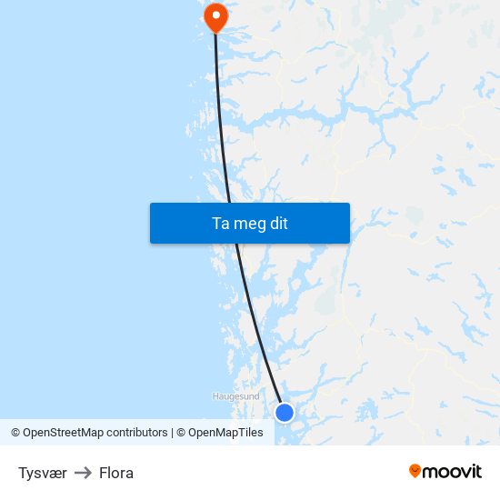 Tysvær to Flora map