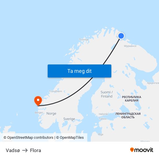 Vadsø to Flora map
