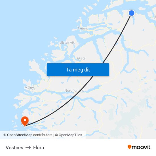 Vestnes to Flora map