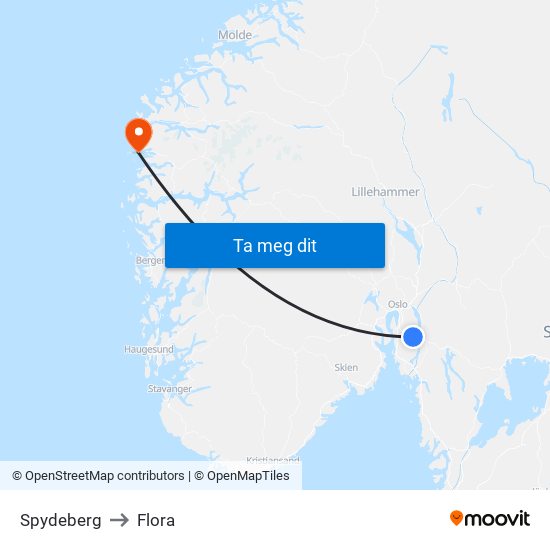 Spydeberg to Flora map