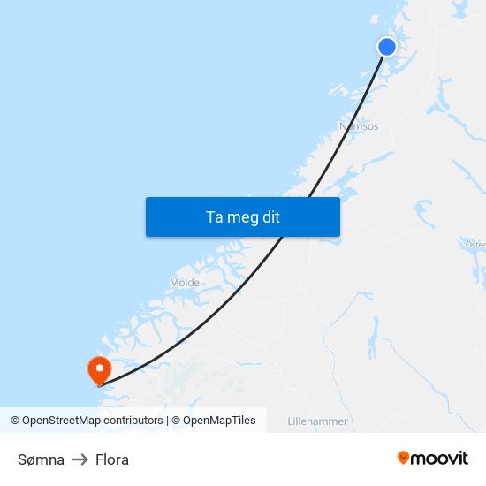 Sømna to Flora map