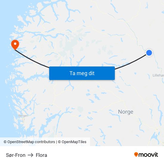 Sør-Fron to Flora map