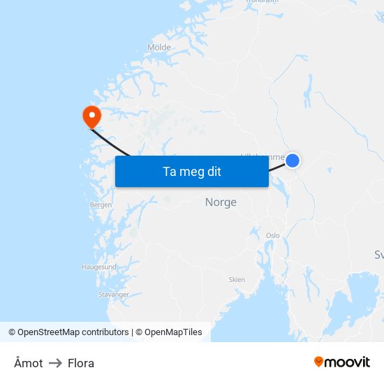 Åmot to Flora map