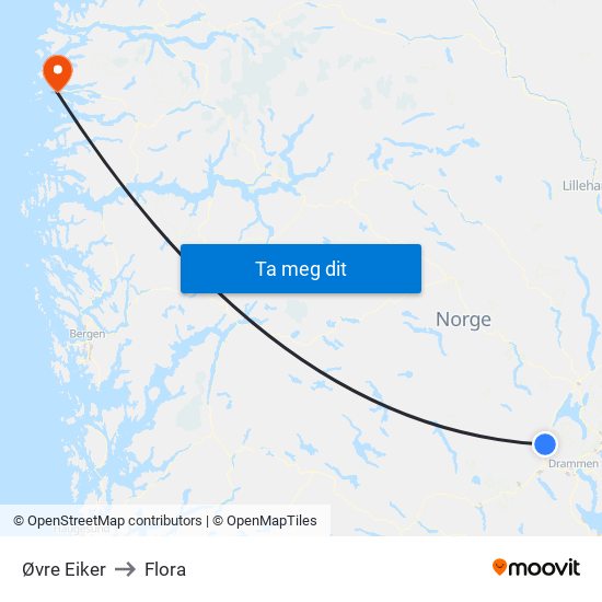 Øvre Eiker to Flora map