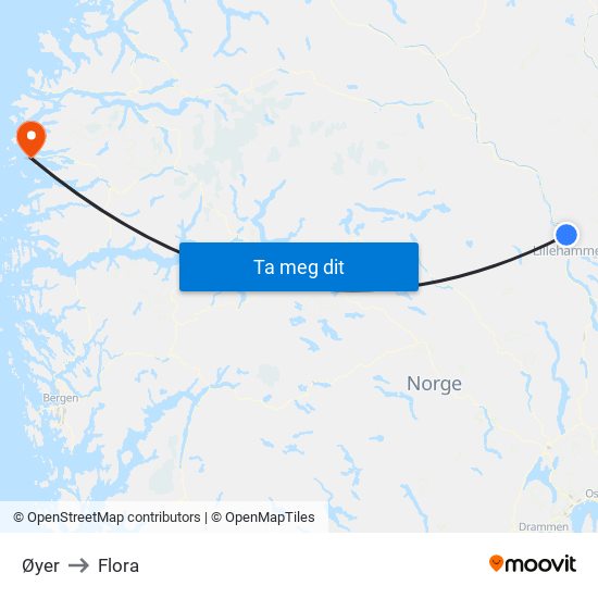 Øyer to Flora map