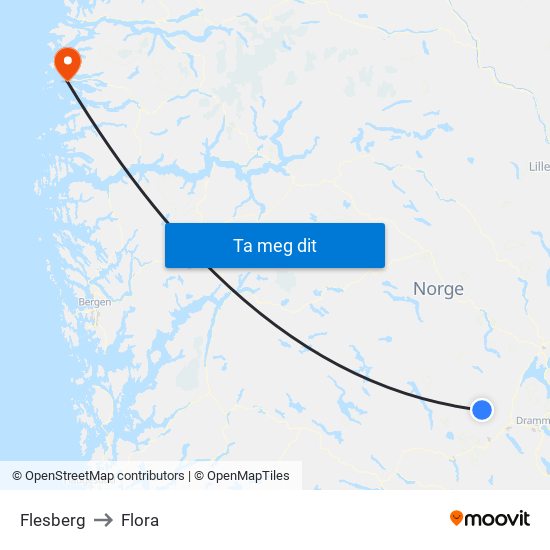 Flesberg to Flora map