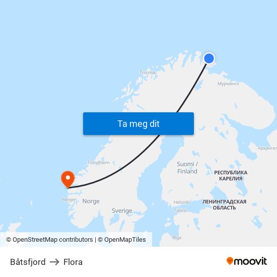 Båtsfjord to Flora map