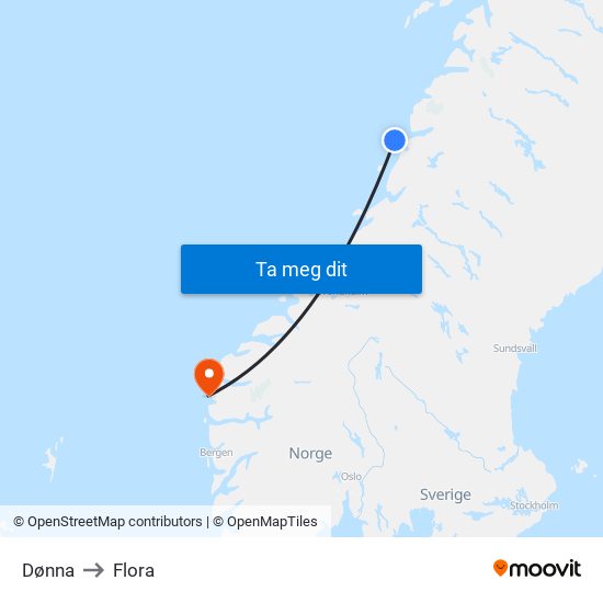 Dønna to Flora map