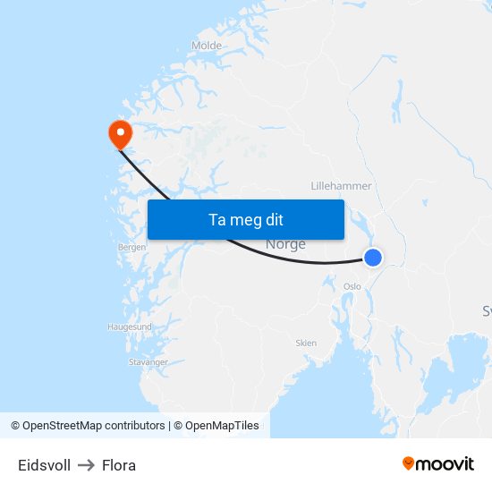 Eidsvoll to Flora map
