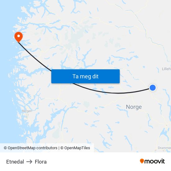 Etnedal to Flora map