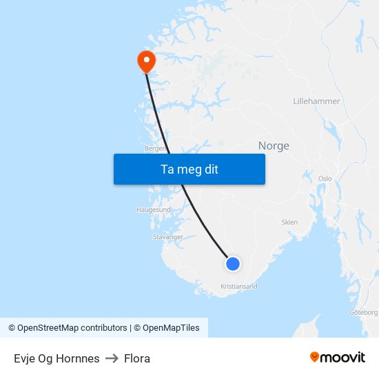 Evje Og Hornnes to Flora map