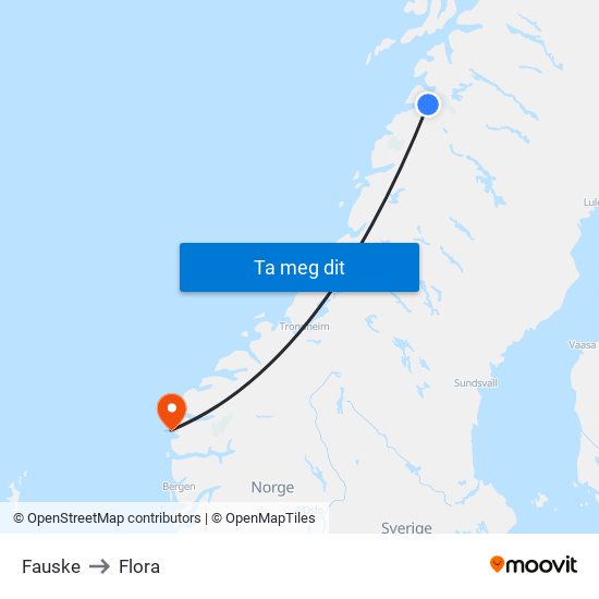 Fauske to Flora map