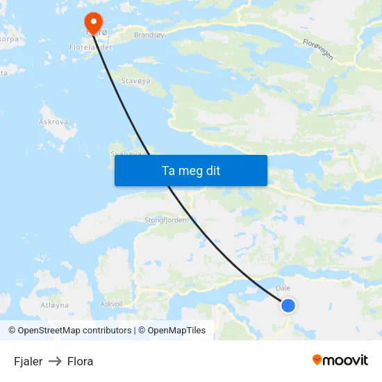 Fjaler to Flora map