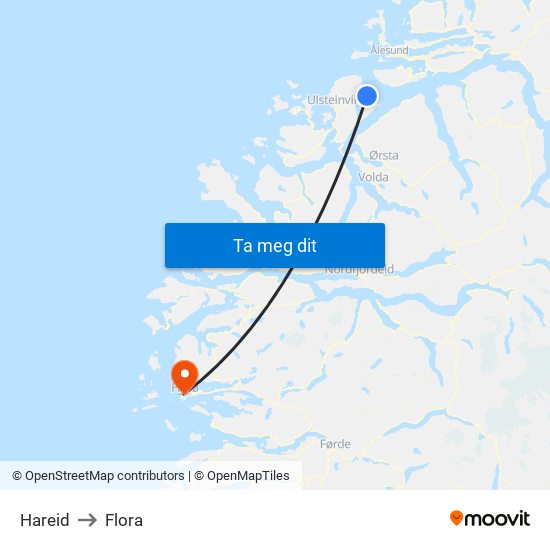 Hareid to Flora map