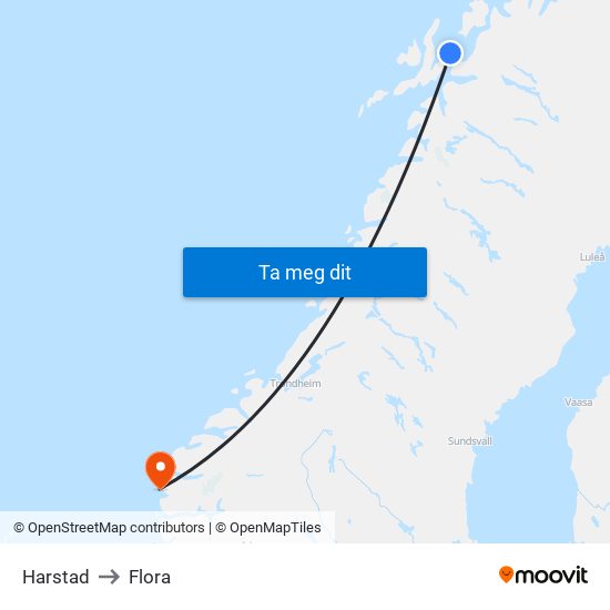 Harstad to Flora map