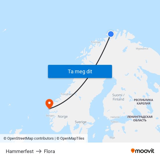Hammerfest to Flora map
