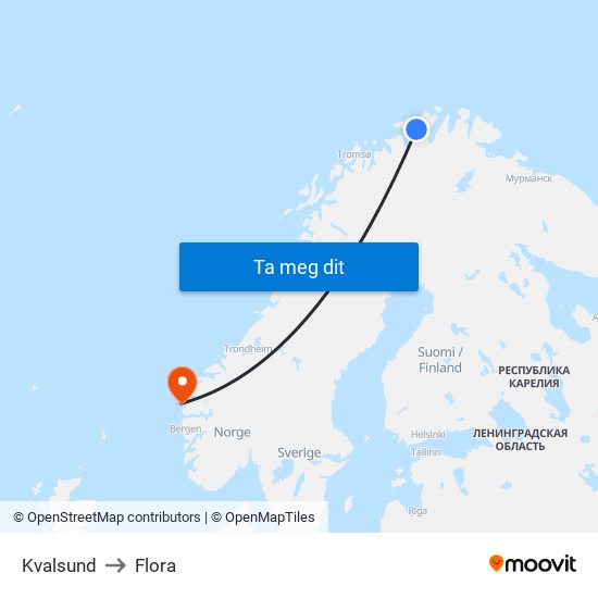 Kvalsund to Flora map