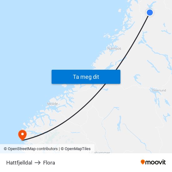 Hattfjelldal to Flora map