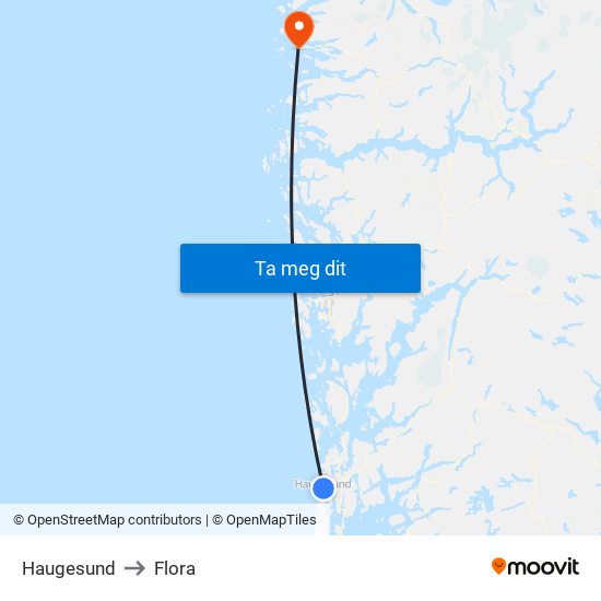 Haugesund to Flora map