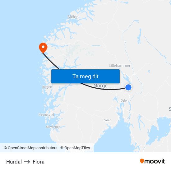 Hurdal to Flora map