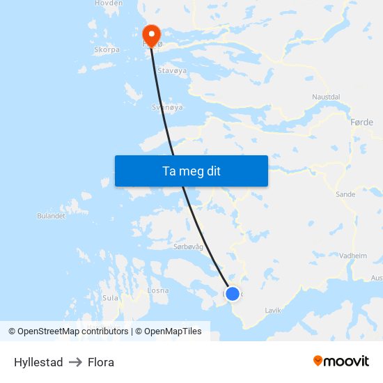 Hyllestad to Flora map