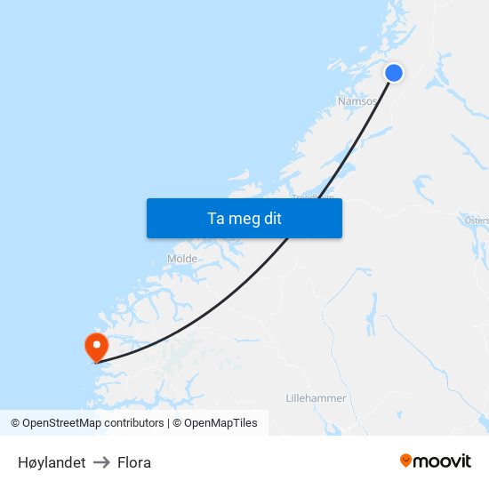 Høylandet to Flora map