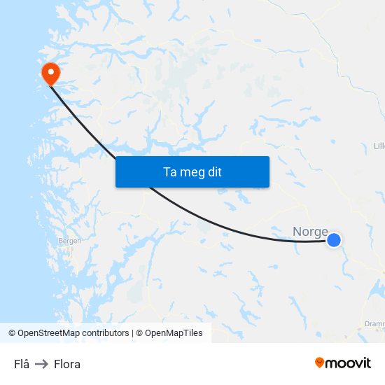 Flå to Flora map