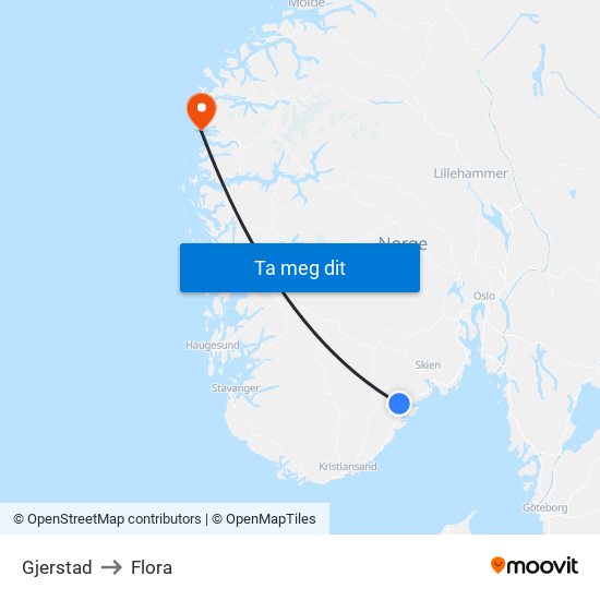 Gjerstad to Flora map