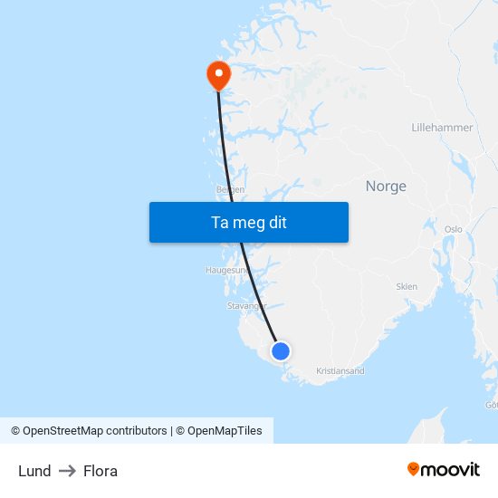 Lund to Flora map