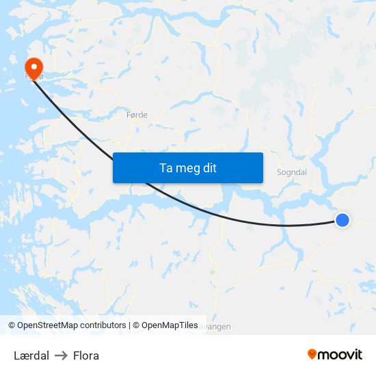 Lærdal to Flora map