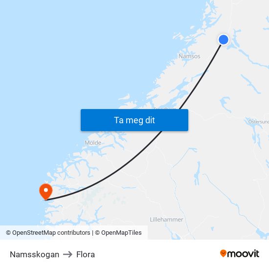 Namsskogan to Flora map