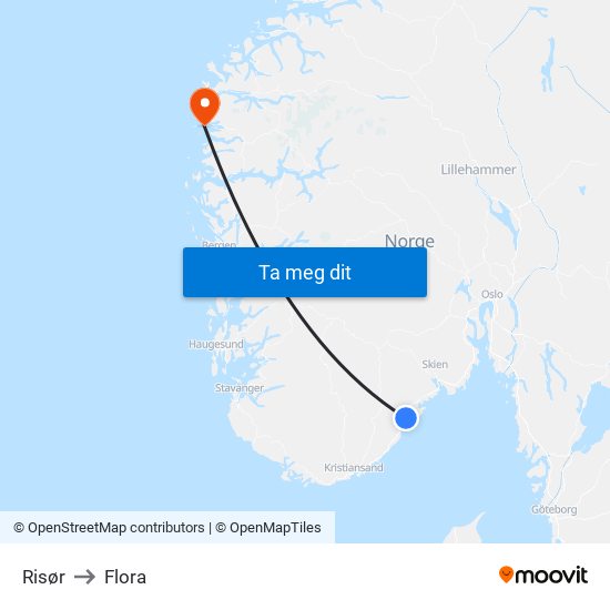 Risør to Flora map