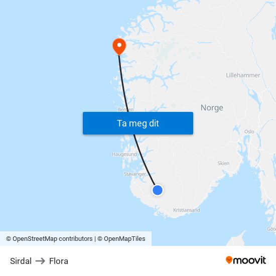 Sirdal to Flora map