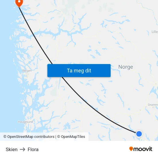 Skien to Flora map