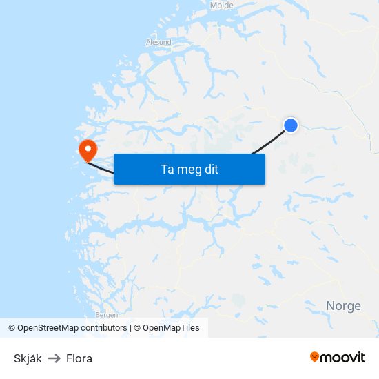 Skjåk to Flora map