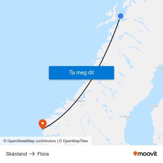 Skånland to Flora map