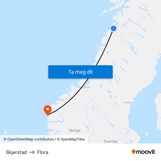Skjerstad to Flora map