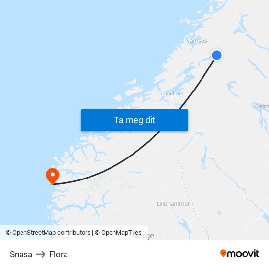 Snåsa to Flora map