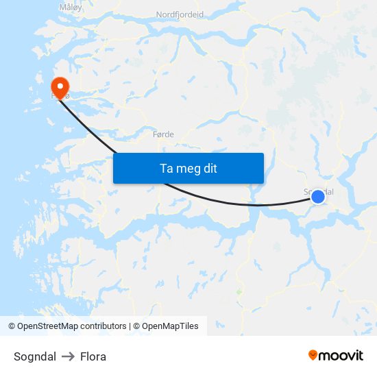 Sogndal to Flora map