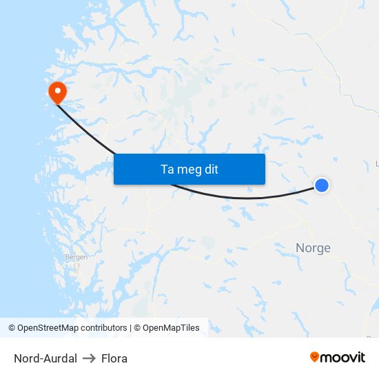 Nord-Aurdal to Flora map