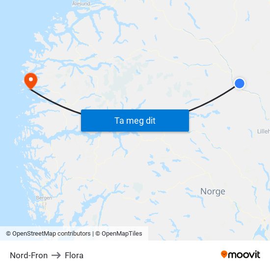 Nord-Fron to Flora map