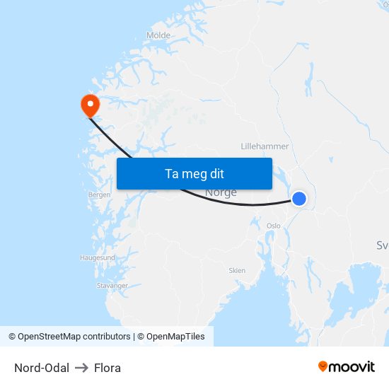 Nord-Odal to Flora map