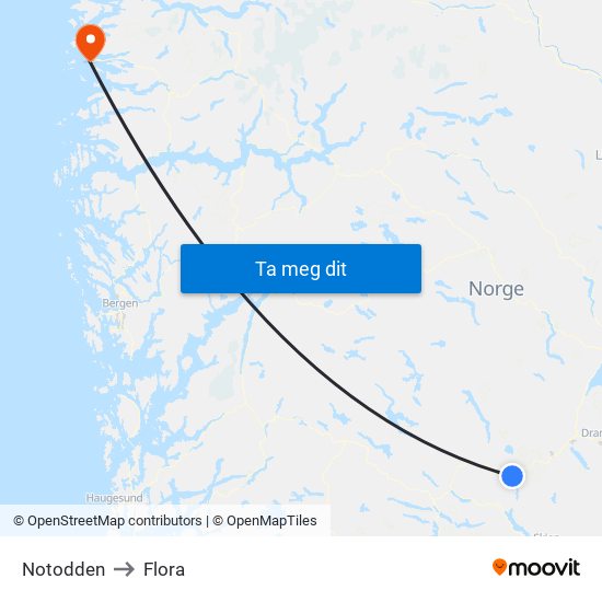 Notodden to Flora map