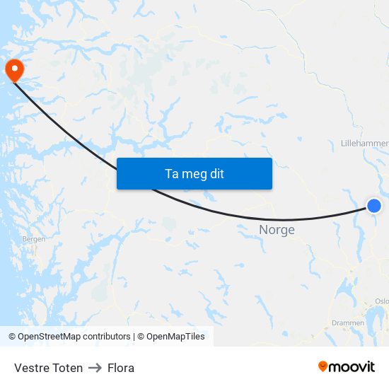 Vestre Toten to Flora map