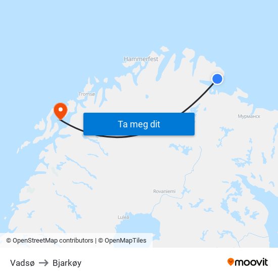 Vadsø to Bjarkøy map