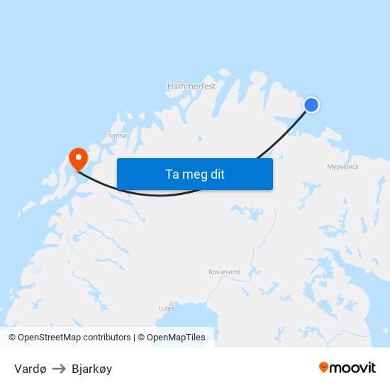 Vardø to Bjarkøy map