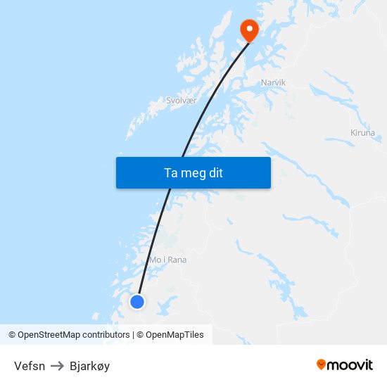 Vefsn to Bjarkøy map