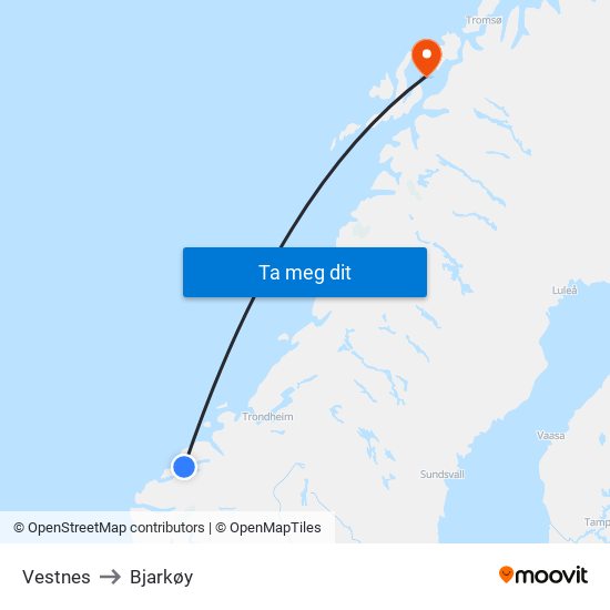 Vestnes to Bjarkøy map